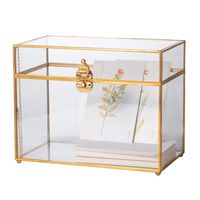 NCYP Glass Card Box, Large Geometric Terrarium Gold Handmade Brass Vintage Rectangle Shape with Foot for Wedding Receiption, Wishwell, Keepsake Centerpiece, Sturdy, Glass Box Only
