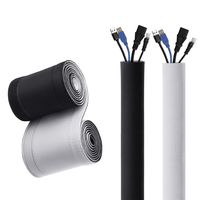 Kootek 236'' (2 X 118'') Cable Management Sleeves, Neoprene Cable Organizer Wrap Flexible Cord Cover Wire Hider Reversible Black & White, Cuttable by Yourself for TV Computer Office Theater