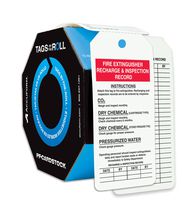 Accuform Signs TAR710 Tags By-The-Roll Fire Extinguisher Tags, Legend "FIRE EXTINGUISHER RECHARGE & INSPECTION RECORD", 6.25" Length x 3" Width x 0.010" Thickness, PF-Cardstock, Red/Black on White (Roll of 100)