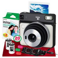 Fujifilm instax Square SQ6 Instant Film Camera (Pearl White) + 20 Sheets Instant Square Film + Xpix Camera Strap + Fibertique Cloth