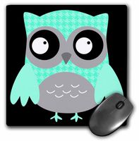 3dRose LLC 8 x 8 x 0.25 Inches Cute Turquoise Hounds Tooth Patterned Owl Mouse Pad (mp_61032_1)