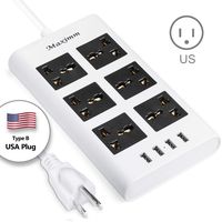 Maximm Universal Travel USB 6.5' Long Heavy Duty Extension Cord Power Strip, Flat Charging Hub with 900J Surge Protector 110v - 250v - 6 Universal Plug Outlets + 4 USB w/USA Plug