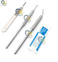 G.S 3 PCS SCALPEL KNIFE HANDLE #3 (ROUND STRAIGHT+ ROUND ANGLED BENT + FLAT STRAIGHT) WITH 5 STERILE BLADE #10