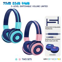 2 Pack of SIMOLIO Wireless Bluetooth Headphones for Kids with 75dB,85dB,94dB Volume Limit, Kids Headphone with Mic & Hard Case, Children Headphones with Share Jack for Girls Boys,Toddlers (Pink+Mint)