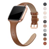 QusFy Genuine Leather Bands Compatible with Fitbit Versa 2 / Fitbit Versa Lite & SE/Fitbit Versa, Slim Thin Leather Band Replacement Strap for Versa Women (5.7" - 7.8"), Black, Champagne, Rose Gold