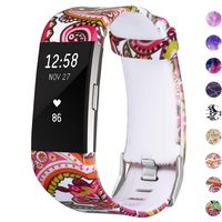 SKYLET Compatible with Fitbit Charge 2 Bands, Silicone Replacement Printed Floral Wristband Compatible with Fitbit Charge 2 Men Women Small Large