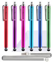 Capacitive Touch Screen Stylus Pens 4.5", 6-Pack - Including 2 x 15 Lanyards and Screen Cleaning Cloth by The Friendly Swede (Red, Purple, Pink, Light Blue, Dark Blue, Green)