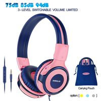 SIMOLIO Kids Headphones with 94dB,85dB,75dB Volume Limited & Share Jack, Headphones for Girls with Mic, Durable Children Headphones with Safe Volume, On-Ear Kids Headsets for Gift/School/Plane (Pink)