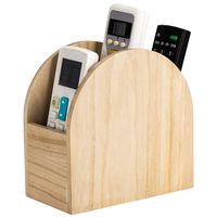 Nandae Rustic Wood Remote Control Caddy Organizer Pen Pencil Holder Media Storage Rack with 3 Compartments, Natural Wood