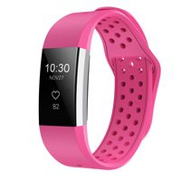iGK Silicone Replacement Bands Compatible for Fitbit Charge 2, Adjustable Breathable Sport Strap Smartwatch Fitness Wristband with Air Holes Rose Red Small
