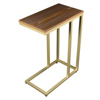 The Stephanie C Table/End Table/Laptop Stand, Oak Wood Finish Top/Champagne Gold Base with Adjustable Glides