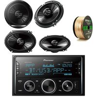 Pioneer Vehicle Digital Media 2DIN Receiver with Bluetooth with Pioneer 6.5 Inch Car Stereo Audio Speakers Pair, Pioneer 6.8 Inch G-Series Coaxial Car Speakers Pair & Enrock Audio Speaker Wire Cable
