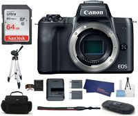 Canon EOS M50 Mirrorless Digital Camera Body -Black (USA Warranty) Bundle, Includes: 64GB SDXC Class 10 Memory Card + Full Size Tripod + Spare Battery + More