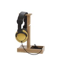 Mind Reader BMHEADST-BRN Bamboo Head Set Stand Chord, Earphone Mount, 3 USB Charging Power Strip, Headphone Hanger Rest, Brown, 4.25 w x 7.25 d x 11 h