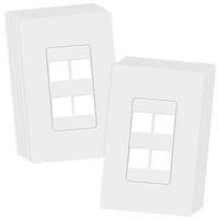 TOPGREENER 4 Port Keystone Jack RJ45 Screwless Wall Plate, Cat7 Cat6 Cat5 Compatible, Size 1-Gang 4.69" x 2.93", Ports .60" x 50", Polycarbonate Thermoplastic, SI8874-10PCS, Glossy, White (10 Pack)