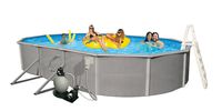 Blue Wave Belize 18-Feet by 33-Feet Oval 52-Inch Deep 6-Inch Top Rail Metal Wall Swimming Pool Package