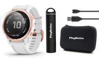 Garmin Fenix 6S Pro (Rose Gold with White Band) Power Bundle with HD Screen Protectors, PlayBetter Portable Charger & Protective Hard Case | PulseOx, ClimbPro, Maps, PacePro, Spotify, Music