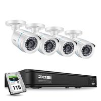 ZOSI 720P Security Camera System Outdoor Indoor, CCTV DVR 8 Channel (1TB HDD Built-in) with 4 x 720p Bullet Camera Day Night Vision,Customizable Record Modes and Motion Detection (8ZM-211BX418W-00-US)