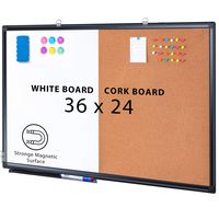 Combination Board, 36 x 24 Magnetic Whiteboard & Cork Board, Dry Erase Board Bulletin Combo Board for Home Office Classroom, Wall Mounted Memo Message Board