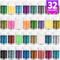 Fine Slime Glitter, Set of 32 Colors, LEOBRO Multi Purpose Glitter Powder for Arts, Crafts, Epoxy Tumblers, Decoration Weddings Cards Flowers, Scrapbooking, Body, Face, Nail, Glitter Slime Making