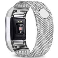 Bopha Replacement Bands Compatible for Fitbit Charge 2 Stainless Steel Metal Bracelet with Unique Magnet Clasp (Large, Silver)