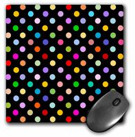 3dRose LLC 8 x 8 x 0.25 Inches Mouse Pad, Colorful Polka Dot Pattern on Black (mp_56682_1)