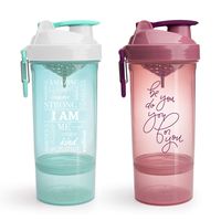 GOMOYO Smartshake Shaker Bottle with Motivational Quotes, Original2Go ONE 27 Ounce Protein Shaker Cup, Container Storage for Protein or Supplements (Two Pack - Be You Do You + I Am)