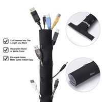 49" Cable Management Sleeve w/Pre-made Holes - Highest Quality Neoprene - Black & White Adjustable Cable Organizer - Cord Organizer - Wire Hider Concealer Protector - For PC, TV, Office and Home