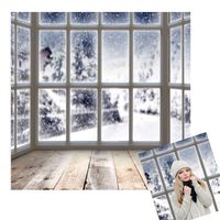 Kate 10x10ft Interior Winter Landscape Photography Backdrops Window Frozen Snow Photo Backgrounds Gray Wood Floor Photography Props Family Portrait Photoshoot Backdrop