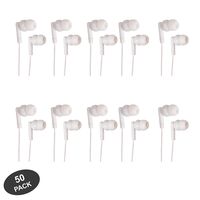 JustJamz Pearl Basic White Headphones 3.5mm Disposable Earphones Bulk Earbuds for Kids and Adults, 50 Pack