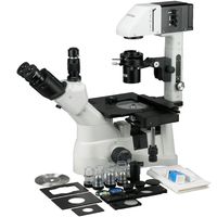 AmScope IN480T Long Working-Distance Inverted Trinocular Microscope, 40x-600x, WH10x Super-Widefield Plan Eyepieces, Brightfield and Phase-Contrast Objectives, 30W Halogen Illumination, 0.3/0.5 NA Kohler Condenser, Mechanical Stage, 90 to 240V