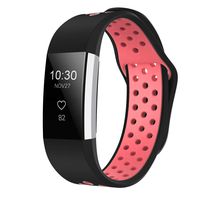 iGK Silicone Replacement Bands Compatible for Fitbit Charge 2, Adjustable Breathable Sport Strap Smartwatch Fitness Wristband with Air Holes Black HotPink Large