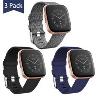 Maledan Compatible with Fitbit Versa/Fitbit Versa 2/Fitbit Versa Lite Bands Small, Adjustable Versa Woven Fabric Band Wristband Replacement for Men Women, 3 Pack Black/Blue/Charcoal