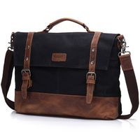 Canvas 15.6 Inch Laptop Messenger Bag for Men - Vintage Leather Business Briefcase Tote Shoulder Satchel Bags with Removable Strap