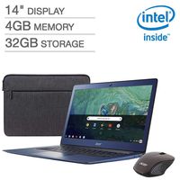 Acer 14in Chromebook Bundle - Intel Celeron N3160 Processor 1.6GHz - 4GB LPDDR3 Memory - 32GB Internal Storage - Chrome OS Stellar Blue (Renewed)