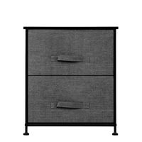 2 Drawers -Night Stand, End Table Storage Tower - Sturdy Steel Frame, Wood Top, Easy Pull Fabric Bins - Organizer Unit for Bedroom, Hallway, Entryway, Closets - Textured Print (Grey)