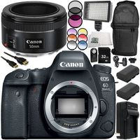 Canon EOS 6D Mark II DSLR Camera with EF 50mm f/1.8 STM Lens 13PC Accessory Bundle - Includes 32GB SD Memory Card + 2X Replacement Batteries + More - International Version (No Warranty)