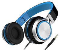 Wired Headphones, Honstek Foldable Lightweight On Ear Headphones for Kids Girls Boys, Stereo Comfortable Headset Compatible with iPhone iPad PC Xbox Tablets MP4 (Blue/Black)