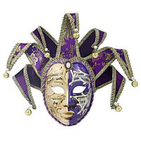 Hophen Purple Volto Resin Music Venetian Jester Mask Full Face Masquerade Bell Joker Wall Decorative Art Collection