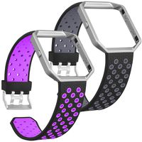 SKYLET Compatible with Fitbit Blaze Bands with Frames, 2 Pack Sport Silicone Replacement Breathable Wristbands Compatible with Fitbit Blaze Smart Watch Men Women Black