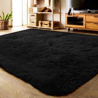 LOCHAS Ultra Soft Indoor Modern Area Rugs Fluffy Living Room Carpets Suitable for Children Bedroom Home Decor Nursery Rugs 4 Feet by 5.3 Feet (Black)