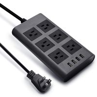 10ft 14AWG 15A 2.4A USB Power Strip Surge Protector SUPERDANNY Heavy Duty Extension Cord Flat Plug 6-Outlet 4-USB Fast Charging Ports for Phone iPad Computer Desktop Home Office Gray Black (Renewed)