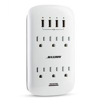 Maximm 6 Outlet Wall Mount Power Strip Surge Protector 1200 Joules, 6 AC Outlet + 4 Smart USB Ports (5V/4.2A) Wall Charger, Wall Mount Charging Station, ETL Certified