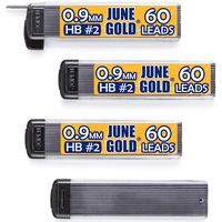 June Gold 240 Pieces, 0.9 mm HB #2 Lead Refills, 60 Pieces Per Tube, Bold Thickness, Break Resistant Lead/Graphite (Pack of 4 Dispensers)