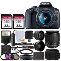 Canon EOS Rebel T7 Digital SLR Camera + EF-S 18-55mm f 3.5-5.6 is II Lens + 58mm 2X Professional Telephoto & 58mm Wide Angle Lens + 64GB Memory Card + Replacement LP-E10 Battery + Wired Remote + Case