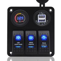 Switch Panel, FABOOD 3 Gang Waterproof Rocker Switches Panel with DC 12V Digital Voltmeter / 3.1A Dual USB and 3 LED Lights Switchs for Marine Boat Car RV