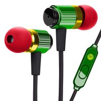 GOgroove Durable Heavy Duty Earbuds (Rasta) - Ergonomic in-Ear Earphones w/Rugged Cable, Microphone, On Board Controls - Noise Isolation & Reinforced Metal Driver Housing