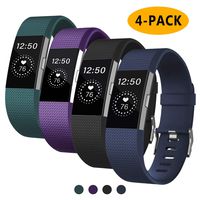 Fondenn Bands Compatible with Fitbit Charge 2 for Women and Men (4 Pack), Classic Adjustable Soft Silicone Sport Strap Replacement Wristband for Fitbit Charge 2