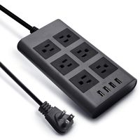 10ft 14AWG 15A 2.4A USB Power Strip Surge Protector SUPERDANNY Heavy Duty Extension Cord Flat Plug 6-Outlet 4-USB Fast Charging Ports for Phone iPad Computer Desktop Home Office Gray Black