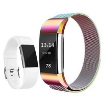 Replacement Bands Compatible for Fitbit Charge 2, Stainless Steel Metal Magnetic Strap and Extra Silicone Replacement Bands (Colorful + White Large)